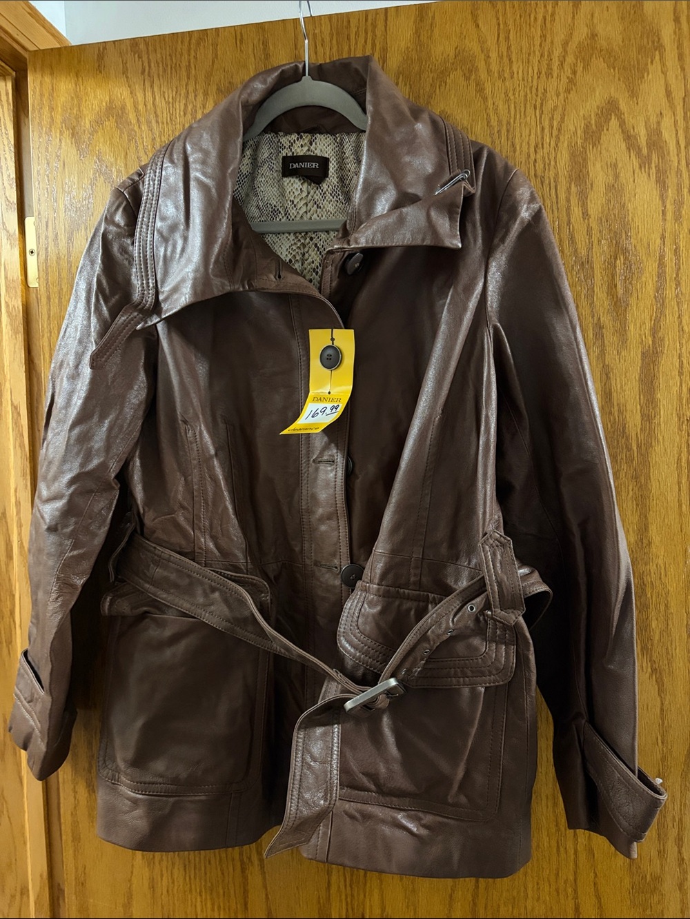 Danier Brown Leather Belted Trench Jacket